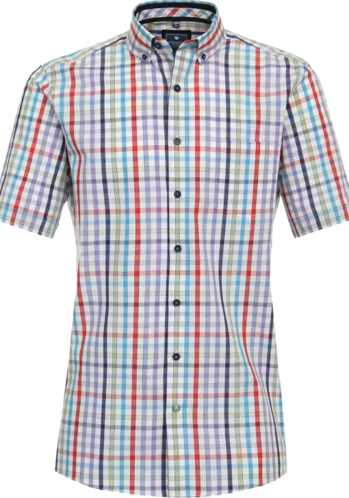 Redmond comfort fit overhemd, korte mouw, popeline, blauw geruit
