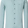 Redmond comfort fit overhemd, popeline, blauw met wit en groen dessin
