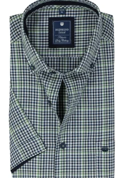 Redmond comfort fit overhemd, korte mouw, Oxford, blauw wit en groen geruit