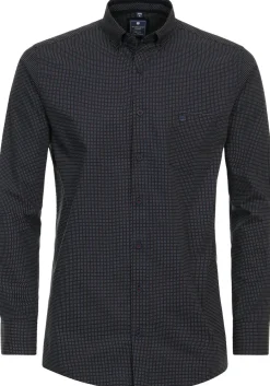 Redmond comfort fit overhemd, popeline, blauw met rood en wit dessin