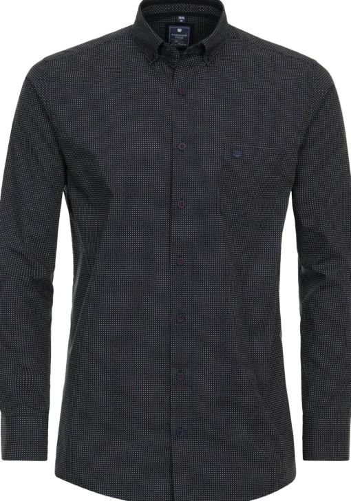 Redmond comfort fit overhemd, popeline, blauw met rood en wit dessin