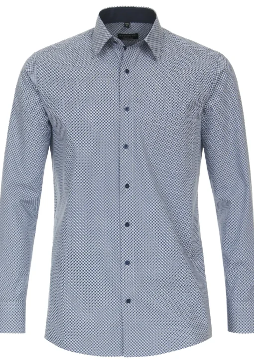 Redmond comfort fit overhemd, popeline, blauw met wit dessin