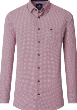 Redmond comfort fit overhemd, popeline, blauw met wit en rood dessin