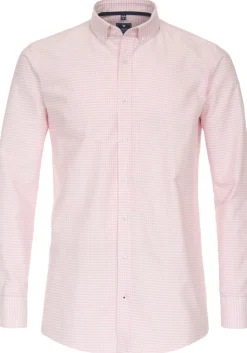 Redmond comfort fit overhemd, popeline, roze met wit geruit