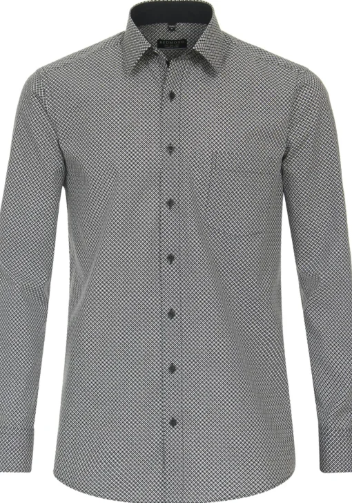 Redmond comfort fit overhemd, popeline, zwart met wit dessin