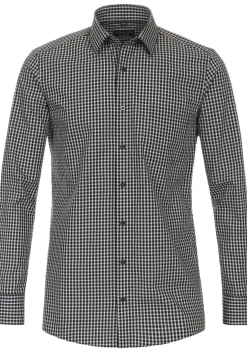 Redmond comfort fit overhemd, popeline, zwart met wit geruit