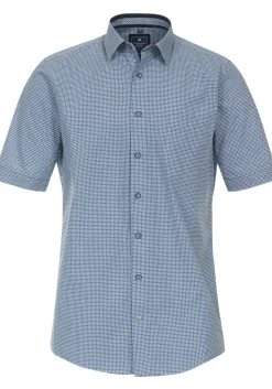 Redmond comfort fit overhemd, korte mouw, popeline, blauw dessin