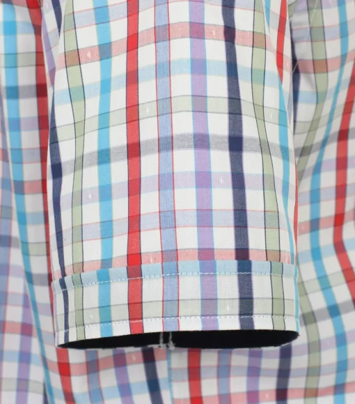 Redmond comfort fit overhemd, korte mouw, popeline, blauw geruit