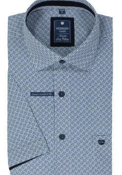 Redmond comfort fit overhemd, korte mouw, popeline, blauw met wit dessin