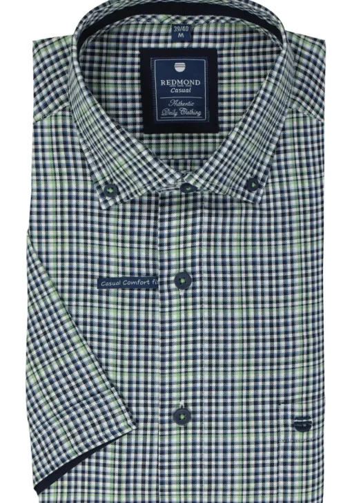 Redmond comfort fit overhemd, korte mouw, Oxford, blauw wit en groen geruit