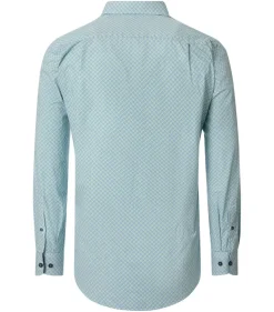 Redmond comfort fit overhemd, popeline, blauw met wit en groen dessin