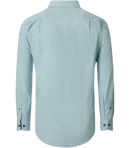 Redmond comfort fit overhemd, popeline, blauw met wit en groen dessin