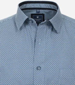 Redmond comfort fit overhemd, korte mouw, popeline, blauw dessin