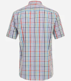Redmond comfort fit overhemd, korte mouw, popeline, blauw geruit