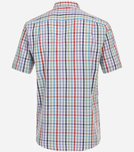Redmond comfort fit overhemd, korte mouw, popeline, blauw geruit