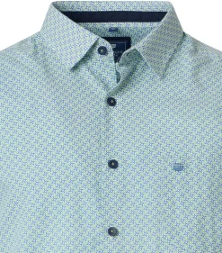 Redmond comfort fit overhemd, popeline, blauw met wit en groen dessin