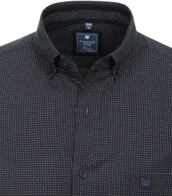 Redmond comfort fit overhemd, popeline, blauw met rood en wit dessin