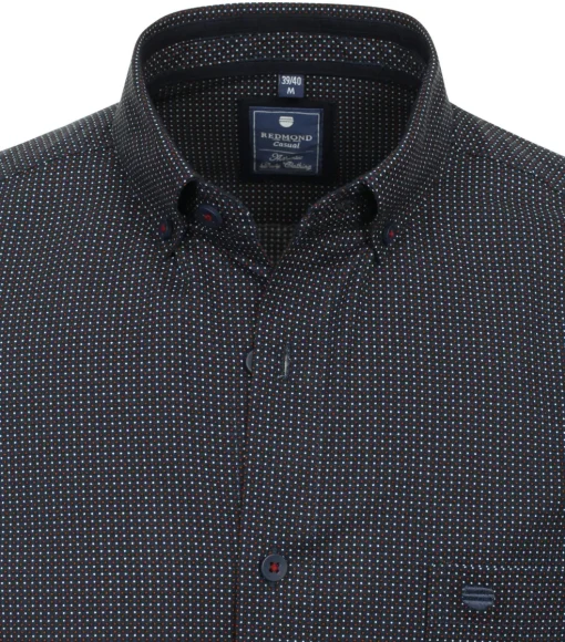 Redmond comfort fit overhemd, popeline, blauw met rood en wit dessin