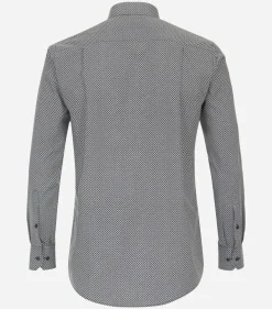 Redmond comfort fit overhemd, popeline, zwart met wit dessin