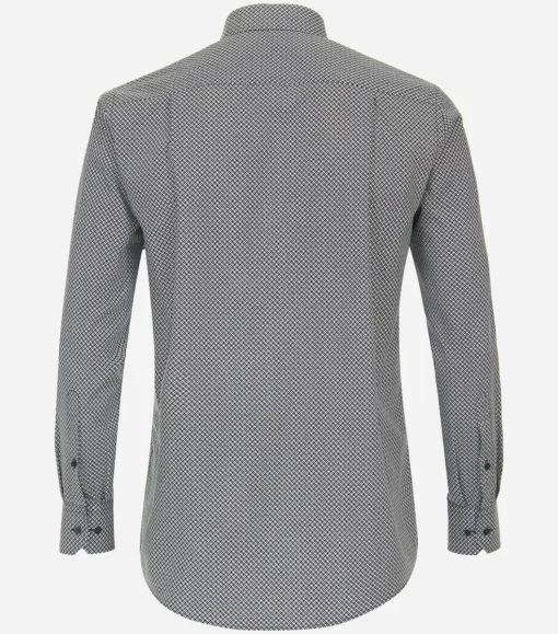 Redmond comfort fit overhemd, popeline, zwart met wit dessin