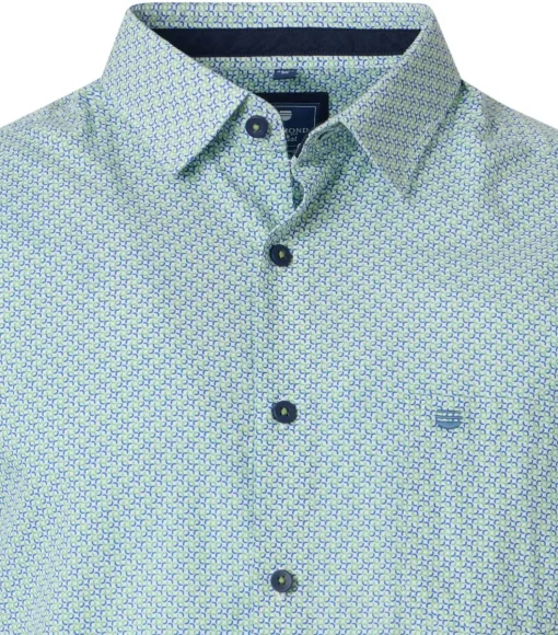 Redmond comfort fit overhemd, popeline, blauw met wit en groen dessin