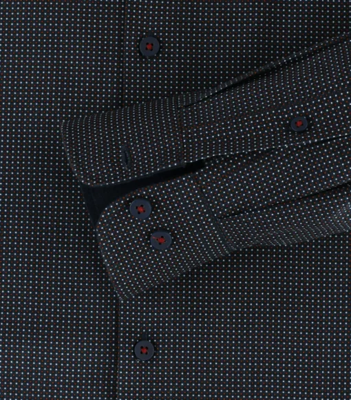 Redmond comfort fit overhemd, popeline, blauw met rood en wit dessin