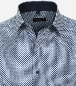 Redmond comfort fit overhemd, popeline, blauw met wit dessin