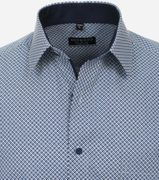 Redmond comfort fit overhemd, popeline, blauw met wit dessin