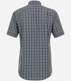 Redmond comfort fit overhemd, korte mouw, popeline, groen geruit