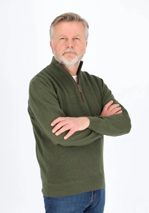 Redmond heren schipperstrui katoen, opstaande kraag, groen (middeldik)