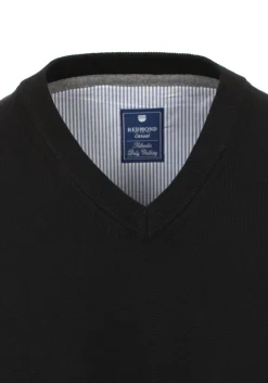 Redmond heren spencer katoen, V-hals, zwart melange