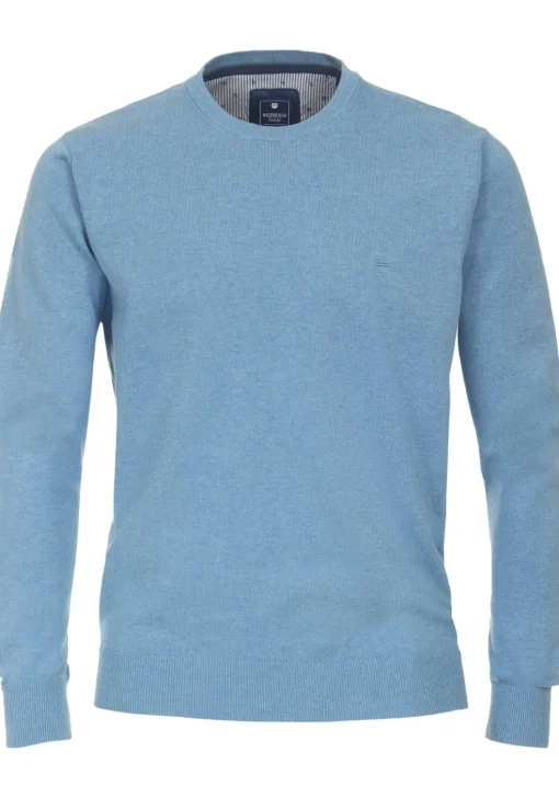Redmond heren trui katoen, O-hals, blauw (middeldik)
