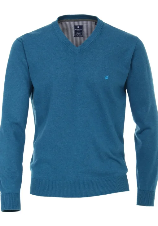 Redmond heren trui katoen, V-hals, zwembad blauw