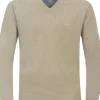 Redmond heren trui katoen, V-hals, beige (middeldik)