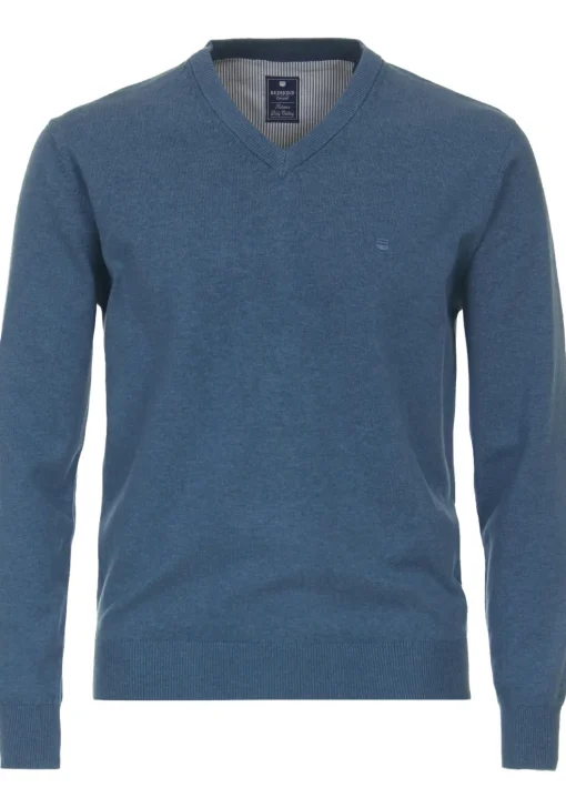 Redmond heren trui katoen, V-hals, blauw (middeldik)