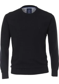 Redmond heren trui katoen, O-hals, donkerblauw