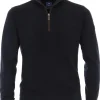 Redmond heren trui katoen, schipperstrui met rits, donker blauw