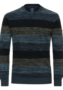 Redmond heren trui katoen, O-hals, blauw gestreept (middeldik)