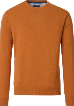 Redmond heren trui katoen, O-hals, oranje (middeldik)