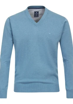 Redmond heren trui katoen, V-hals, blauw (middeldik)