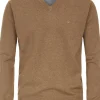 Redmond heren trui katoen, V-hals, camel (middeldik)
