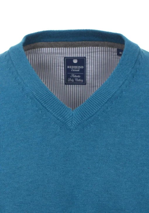 Redmond heren trui katoen, V-hals, zwembad blauw