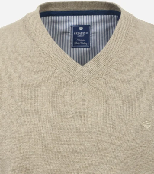 Redmond heren trui katoen, V-hals, beige (middeldik)