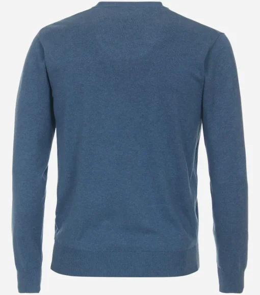 Redmond heren trui katoen, V-hals, blauw (middeldik)