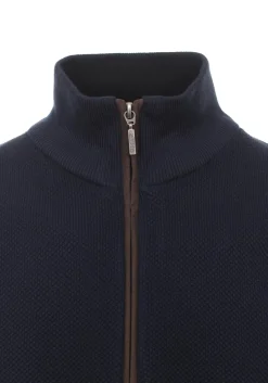 Redmond heren trui katoen, schipperstrui met rits, donker blauw