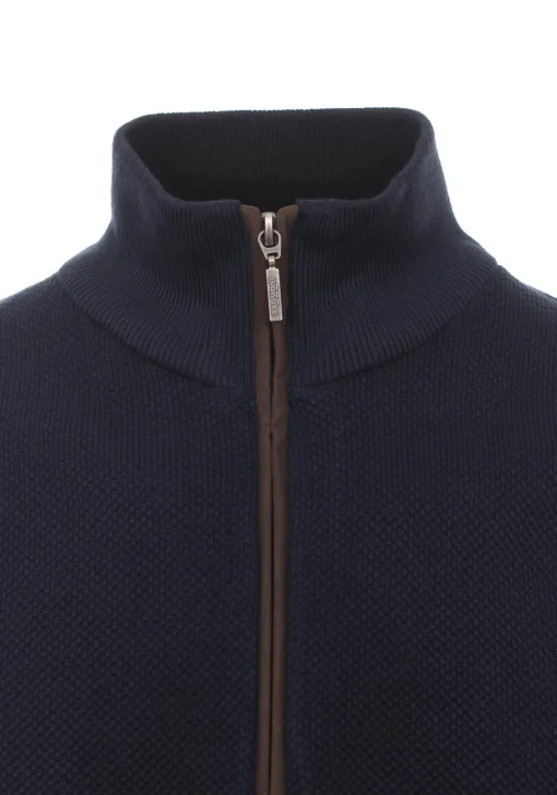 Redmond heren trui katoen, schipperstrui met rits, donker blauw