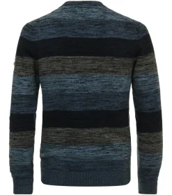 Redmond heren trui katoen, O-hals, blauw gestreept (middeldik)
