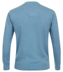 Redmond heren trui katoen, V-hals, blauw (middeldik)