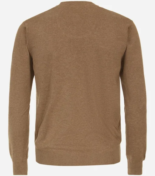 Redmond heren trui katoen, V-hals, camel (middeldik)