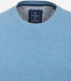 Redmond heren trui katoen, O-hals, blauw (middeldik)